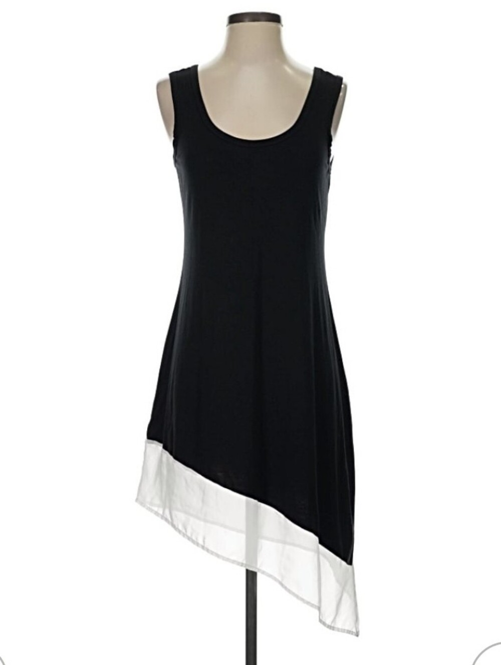 Calvin Klein Asymetrical Hem Sleeveless Dress feat. B&W Colorblock Design - Picture 10 of 11
